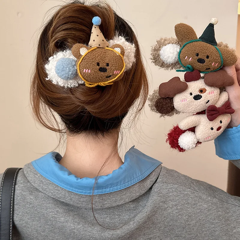 Осенне-зимняя милая плюшевая заколка для волос женщин 2024 новый элитный стиль