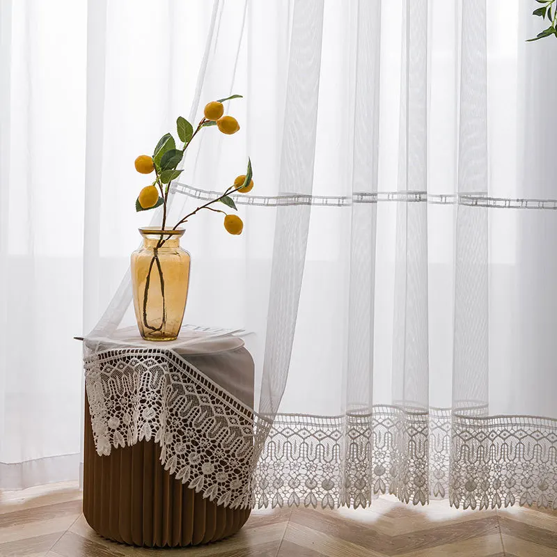 

Customized Simple Modern White Water-soluble Embroidered Window Sheer Curtains for Living Room Bedroom Embroidered Sheer Curtain