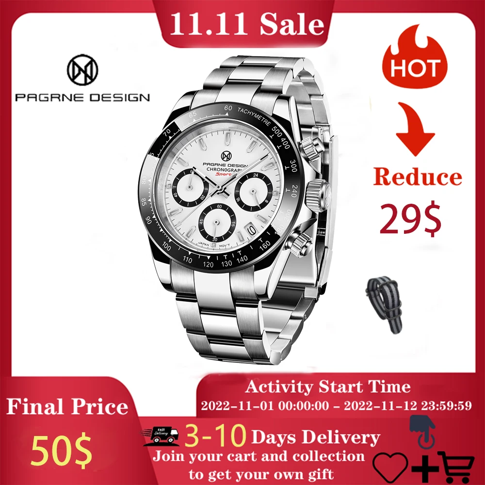 Pаспродажа Мужские кварцевые часы PAGRNE (PAGANI) DESIGN V2, 40 мм, японские Классические мужские кварцевые часы VK63 100 мм, водостойкие Керамические Мужские часы с с...