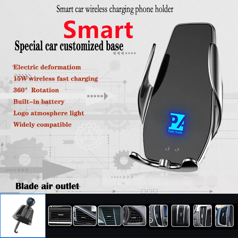 

For Smart Car Cell Mobile Phone Holder Wireless Charger 15W Mount Fit Fortwo Forfour Forjeremy Forease+ Forspeed Forstar
