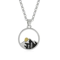hollow hill mountain peak sunrise charm pendant necklace snow mountain necklace fashion simple outdoor landscape gift jewelry