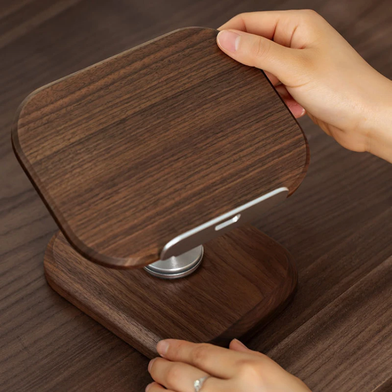 360 ° Вращающаяся подставка для телефона и планшета из черного ореха регулируемый