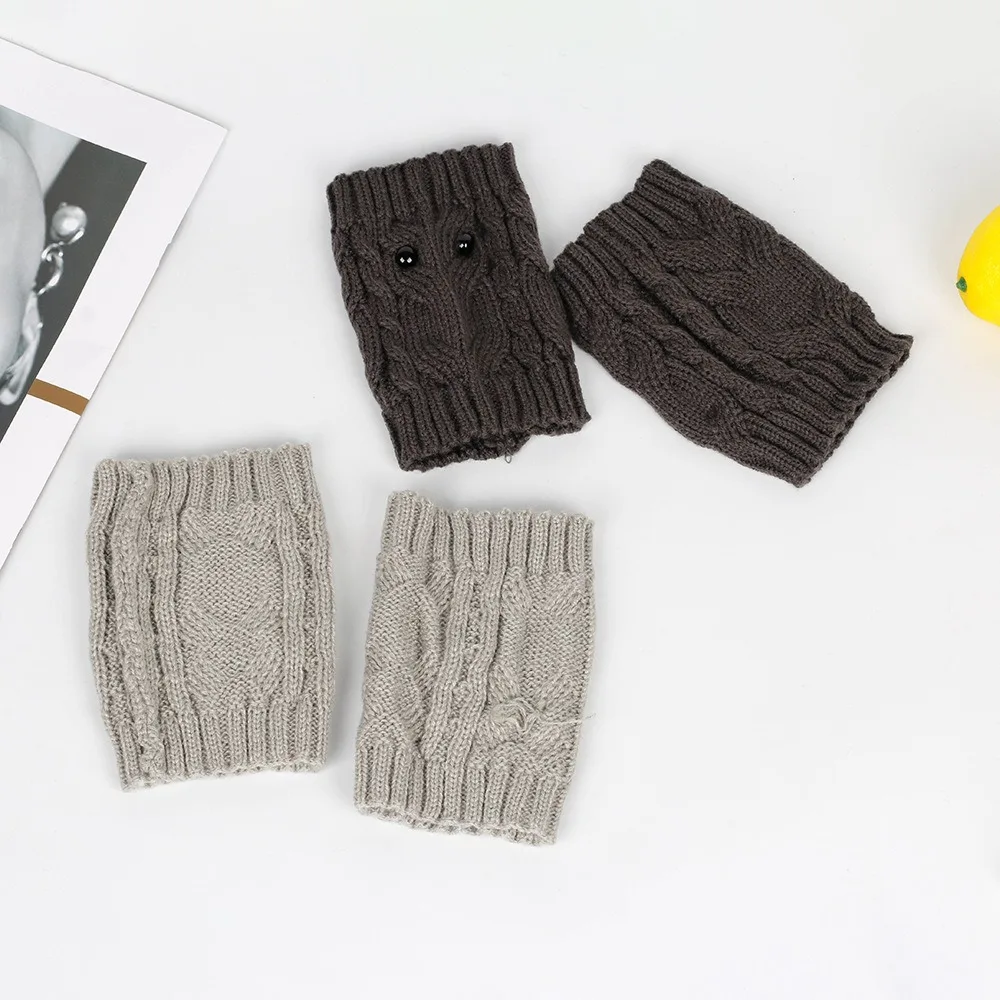 Милые вязаные бахилы с поворотным тросом однотонные гетры глазами совы зимние