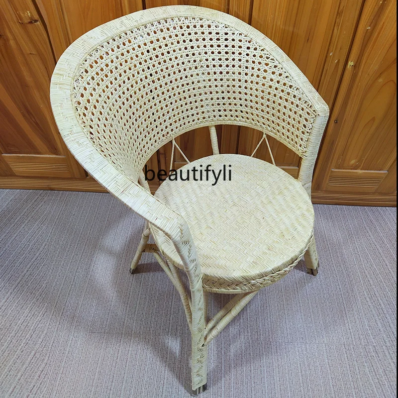 

GY Natural Rattan Woven Green Silk Rattan Chair Old Living Room Dining Room Bedroom Elderly Large Single Backrest Rattan Chair