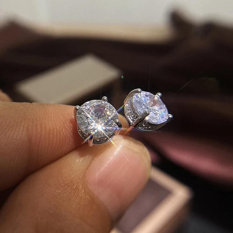 

New Classic Silver Plated Round Crystal Stud Earrings For Women Shine CZ Stone Inlay Fashion Jewelry Wedding Party Gift Earring