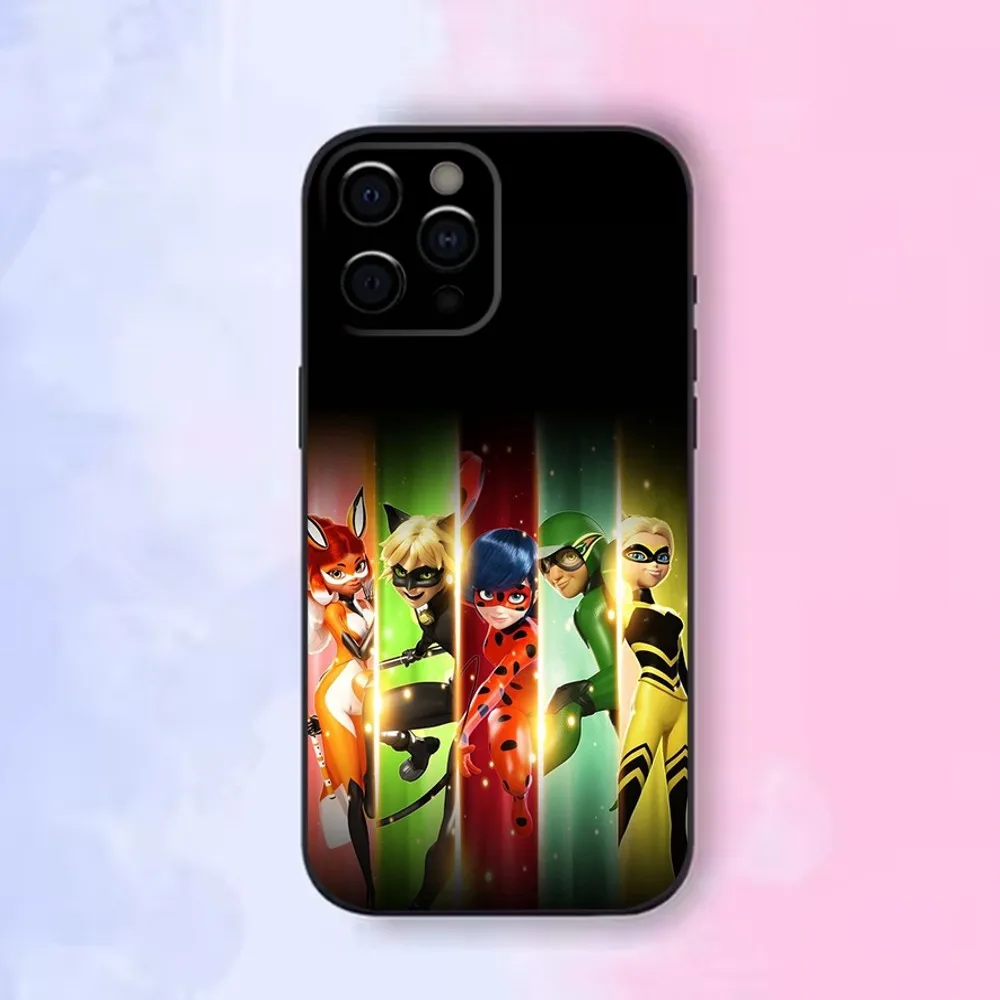 Cat Noir Phone Case For iPhone16 15 14 13 12 Mini 11 Pro XR X XS MAX 7 8 Plus L-LadybugES-S Silicone Cover Soft Black