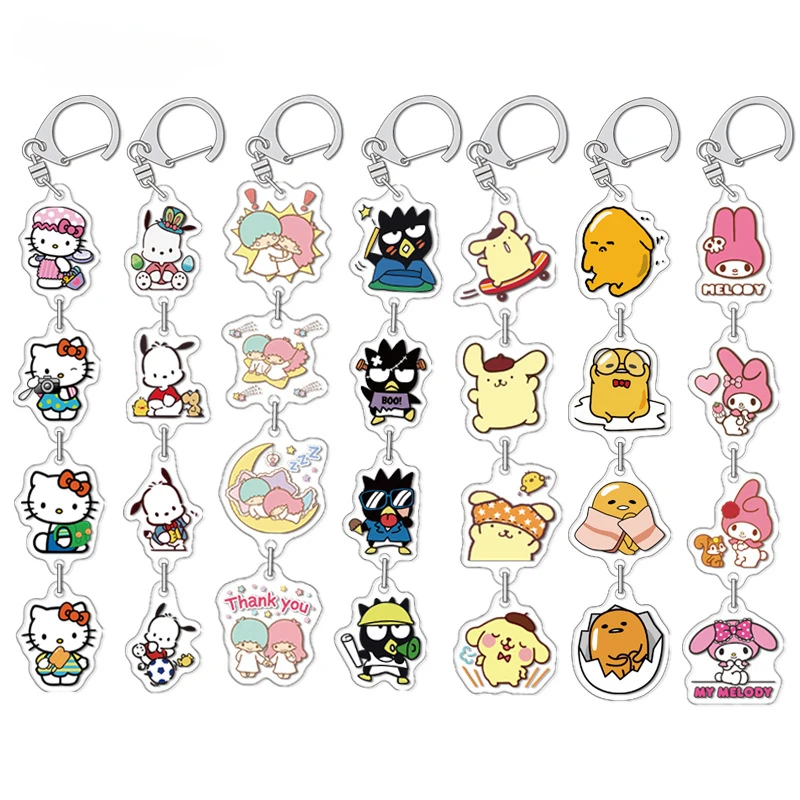 Sanrio Anime Pochacco Acrylic Pendant Cute Cartoon Little Twin Stars Pom Pom Purin String Keychain 4String1 Backpack Decoration