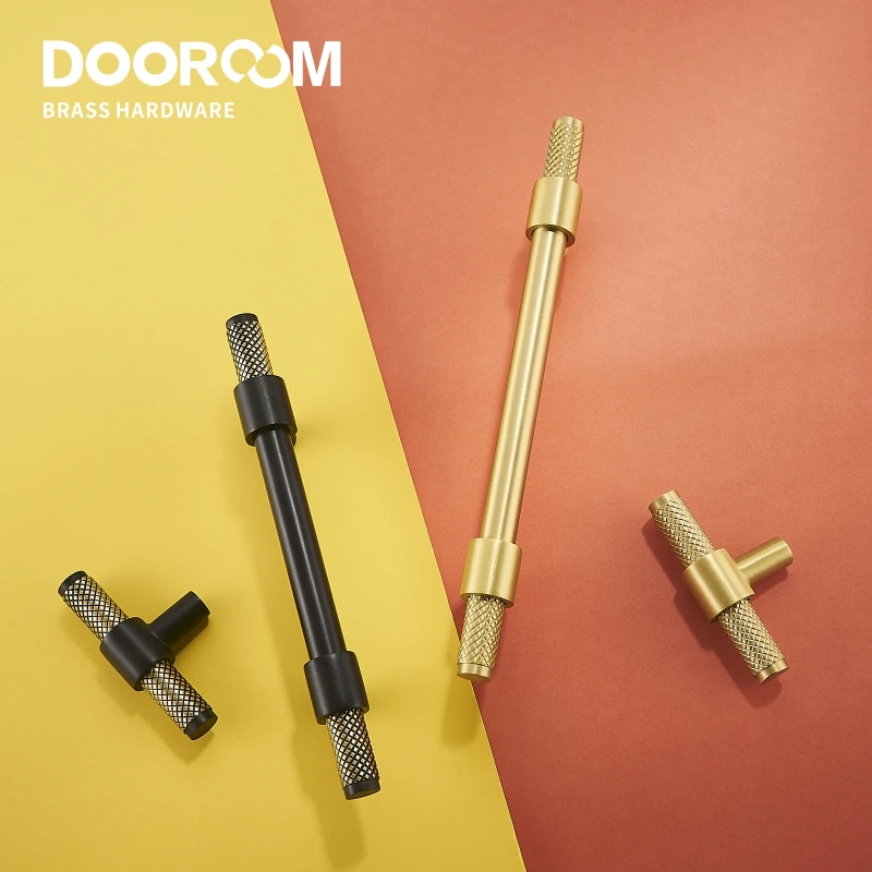 

Dooroom Brass Furniture Handles T-bar Black Gold Knurled Textured Modern Italy Wardrobe Dresser Cupboard Cabinet Drawer Pulls