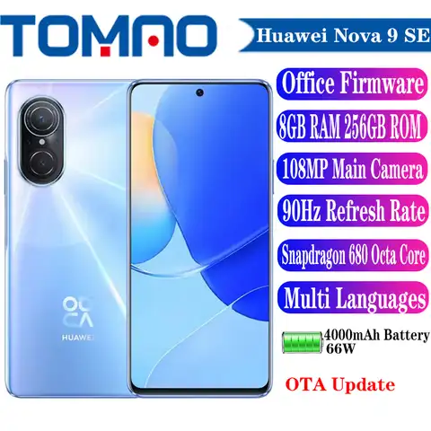 Официальный новый мобильный телефон Huawei Nova 9 SE 4G 6,78 дюйма, 90 Гц, 8 ГБ ОЗУ, 128 ГБ, 256 ГБ ПЗУ, Snapdragon 680, 108 МП, основная камера, 4000 мАч, 66 Вт.