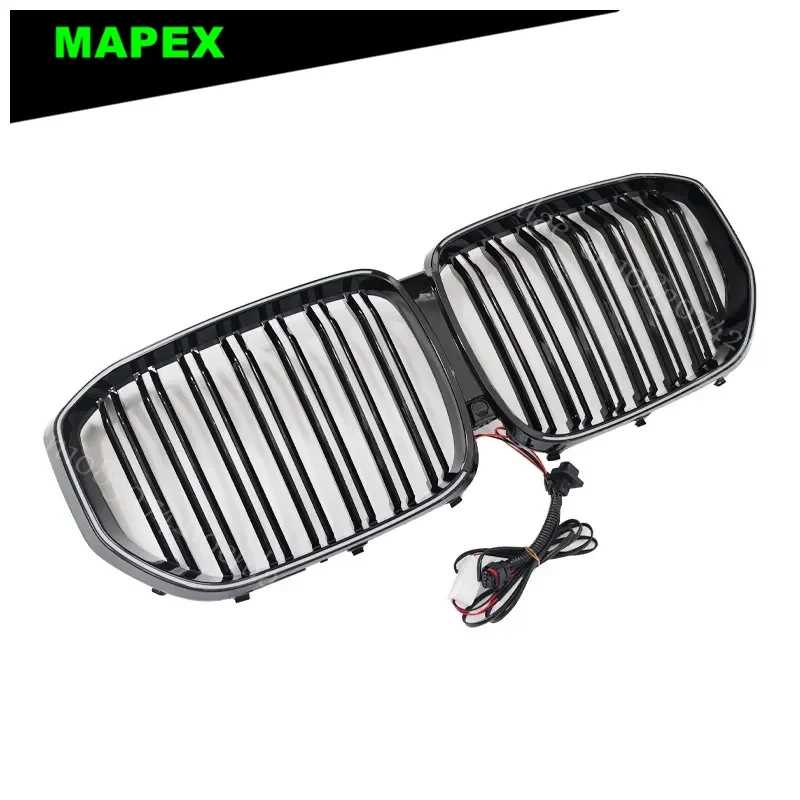 Фото Подходит для BMW X5 2019-2022 гг., двухлинейная черная модель G05, решетка с подсветкой и светодиодной подсветкой №4