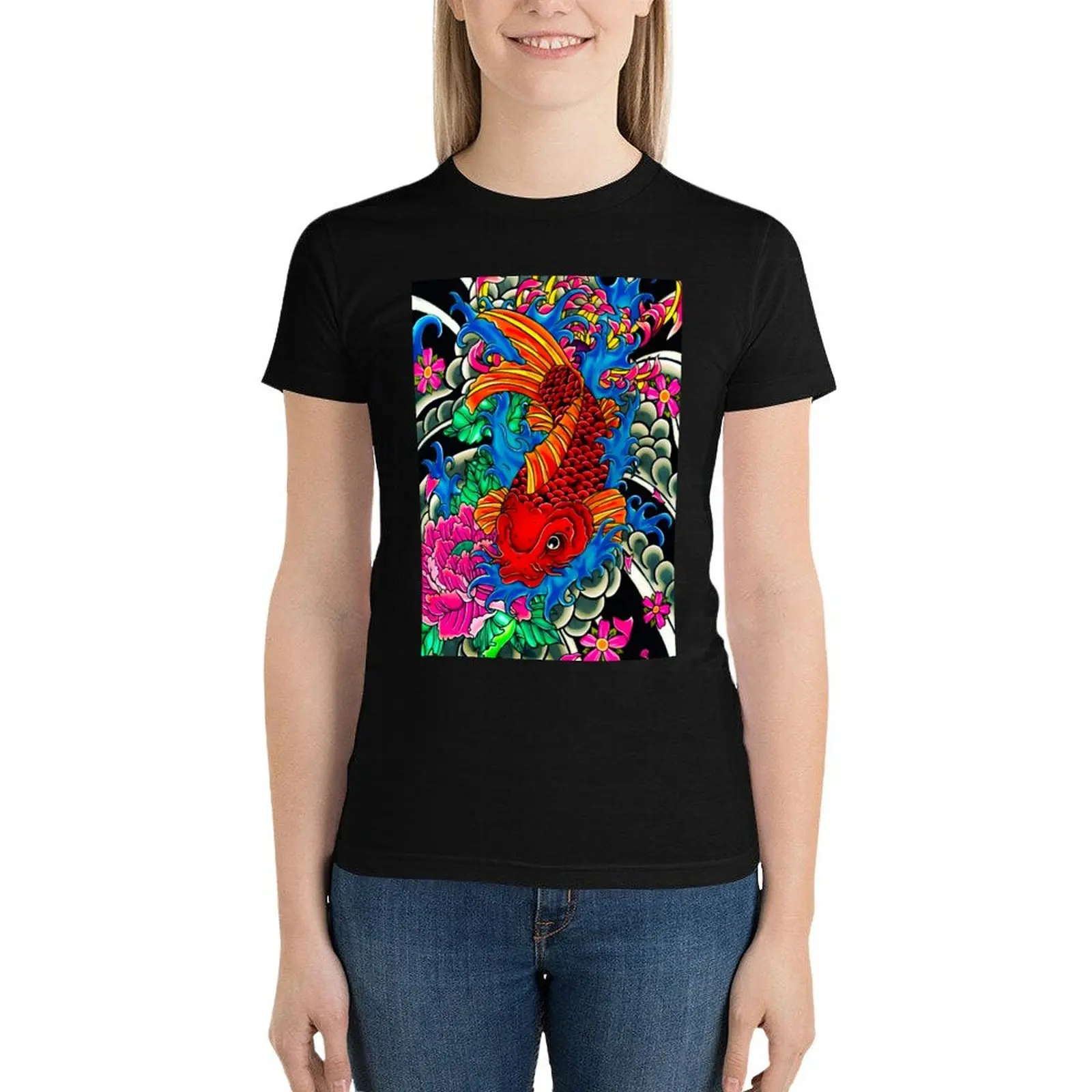 Забавная винтажная одежда koi fish блузка женское платье-футболка оверсайз