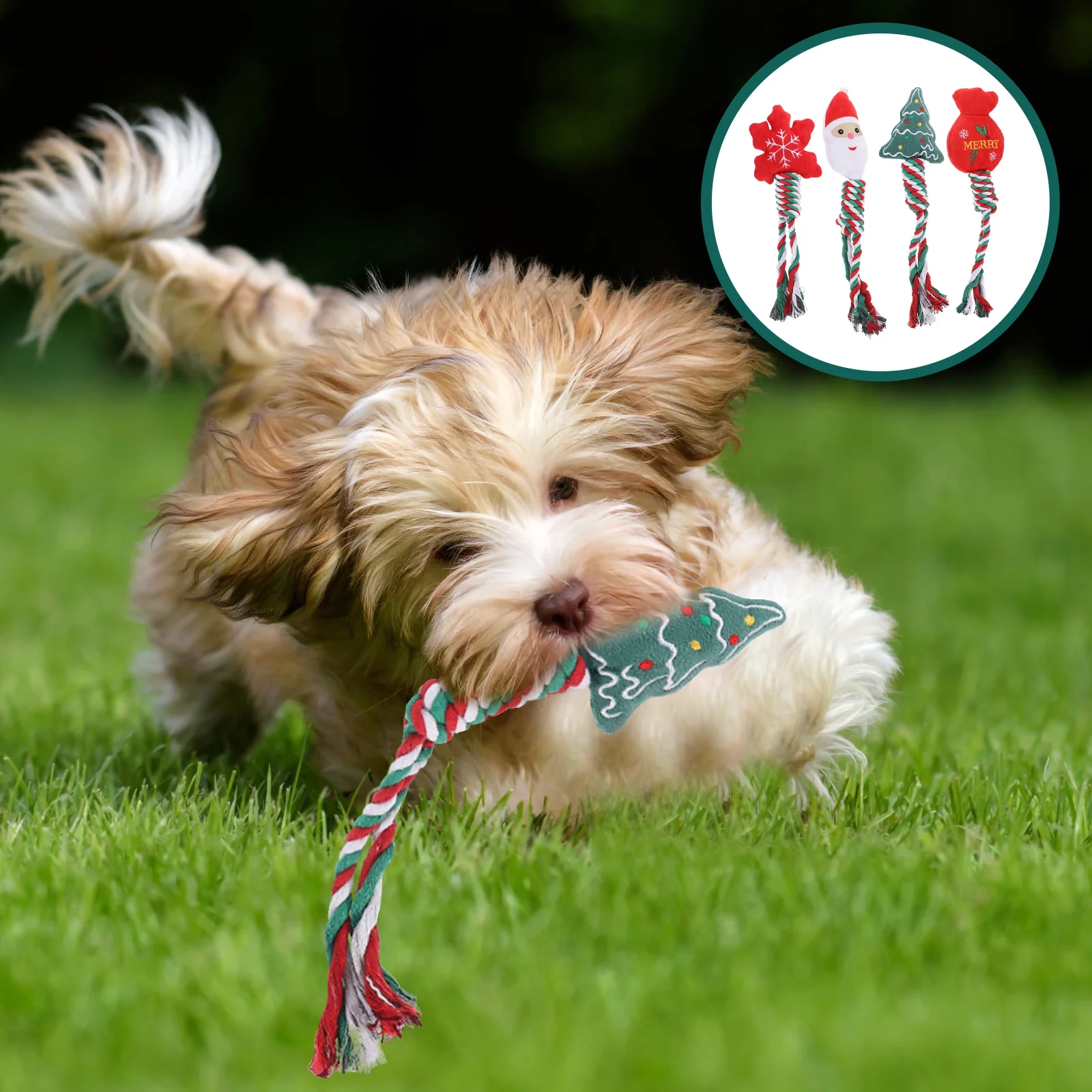 

4 Pcs Funny Puppy Toy Dog Teething Knot Design Chewing Toys Cotton Rope Accessory Lovely Xmas Trees