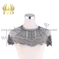 fzd 1 piece sewing on crystal beaded heavy gauze patches applique wedding dress for wedding bridal collar shawl decoration