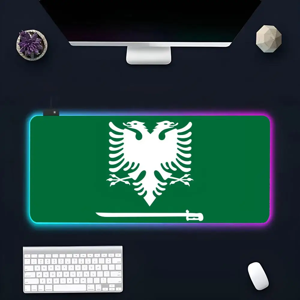 A-Albania F-Flag MINISO Коврик для мыши RGB Игровой коврик Светодиодные большие коврики