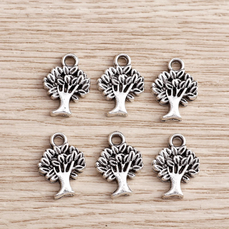 

40pcs 11x14mm Antique Silver Color Alloy Tree Charms for Jewelry Making Bohemian Earrings Pendants Necklaces DIY Crafts Supplies