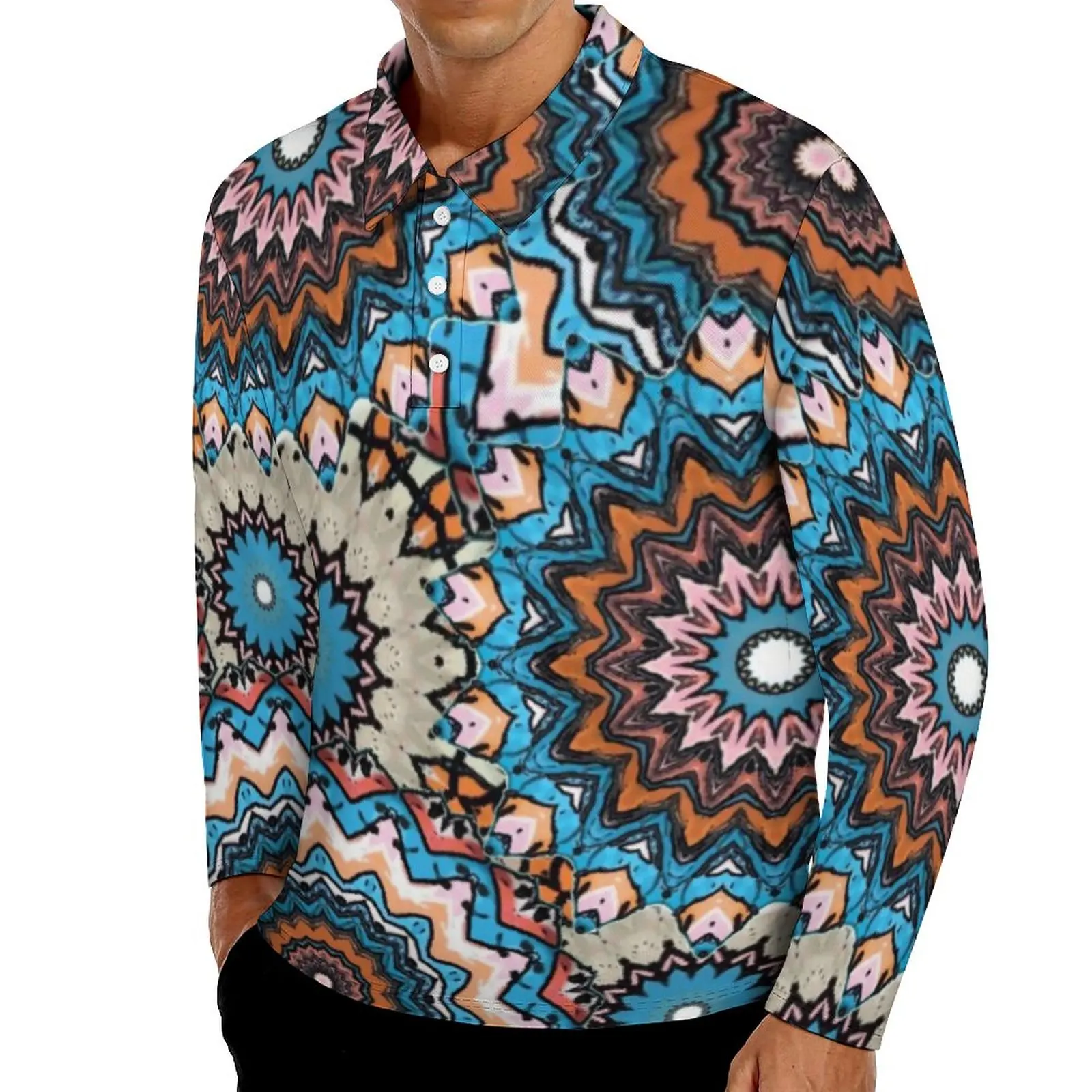 

Рубашка-поло мужская с цветочным принтом, винтажная Повседневная, с отложным воротником, с длинным рукавом, с графическим принтом, в стиле о...