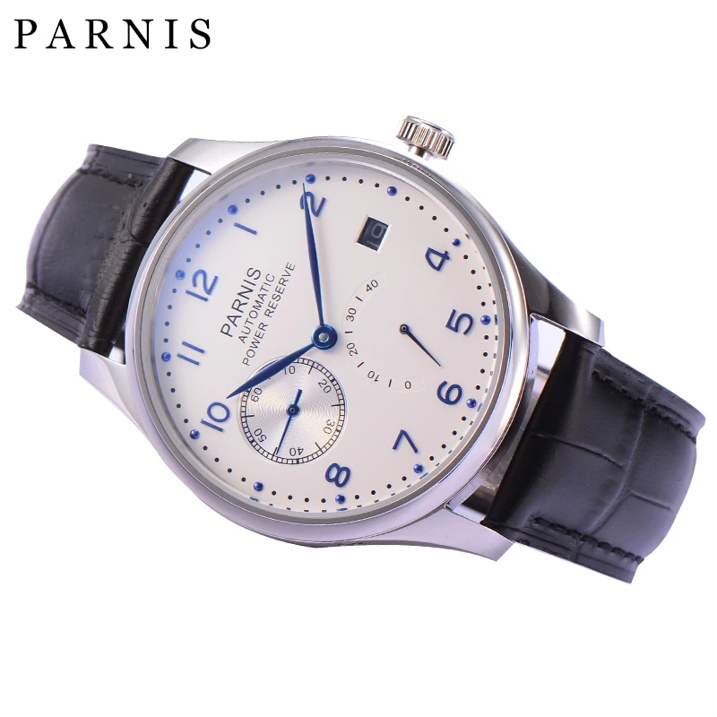 

Fashion Parnis 43mm Silver Case Mechanical Automatic Watches Men Power Reserve Calendar Waterproof Watch reloj para hombre 2022