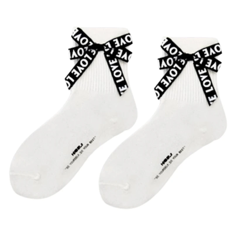 

Women Harajuku Cotton Crew Socks Korean College Style Sweet Letters Print Ribbon Bow Hip Hop Skateboard Hosiery