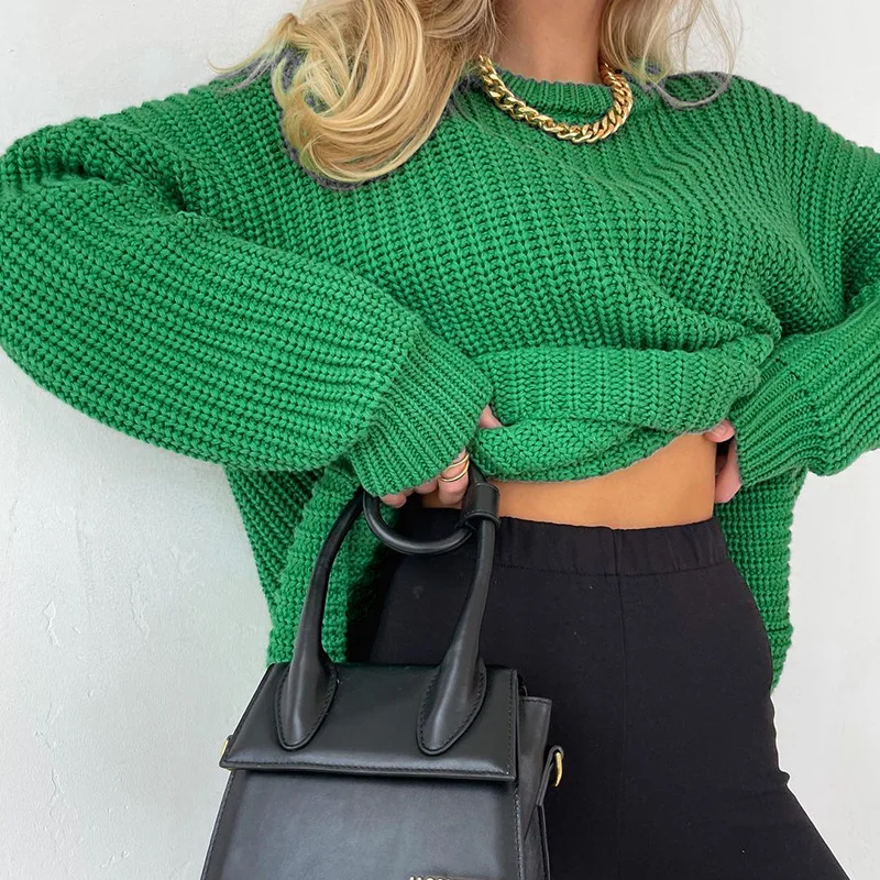 

Women's 2021 Autumn and Winter Casual Loose Long-sleeved Round Neck Sweater Pure Color Woolen Pullover Loose Casual Women's Top