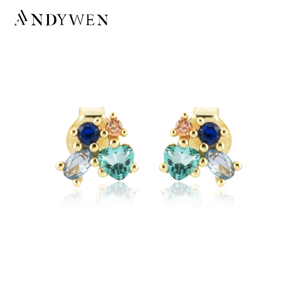 

ANDYWEN 925 Стерлинговое Серебро Золото красочные циркониевые фотоклипсы женские ювелирные изделия вечерние пирсинг роскошные драгоценности
