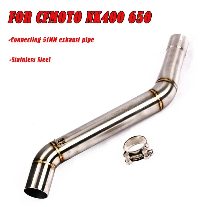 

51MM For CFMOTO 400NK 650NK All Year Motorcycle Exhaust Pipe Escape Mid Link Pipe Muffler Connect Tube Slip On Stainless Steel