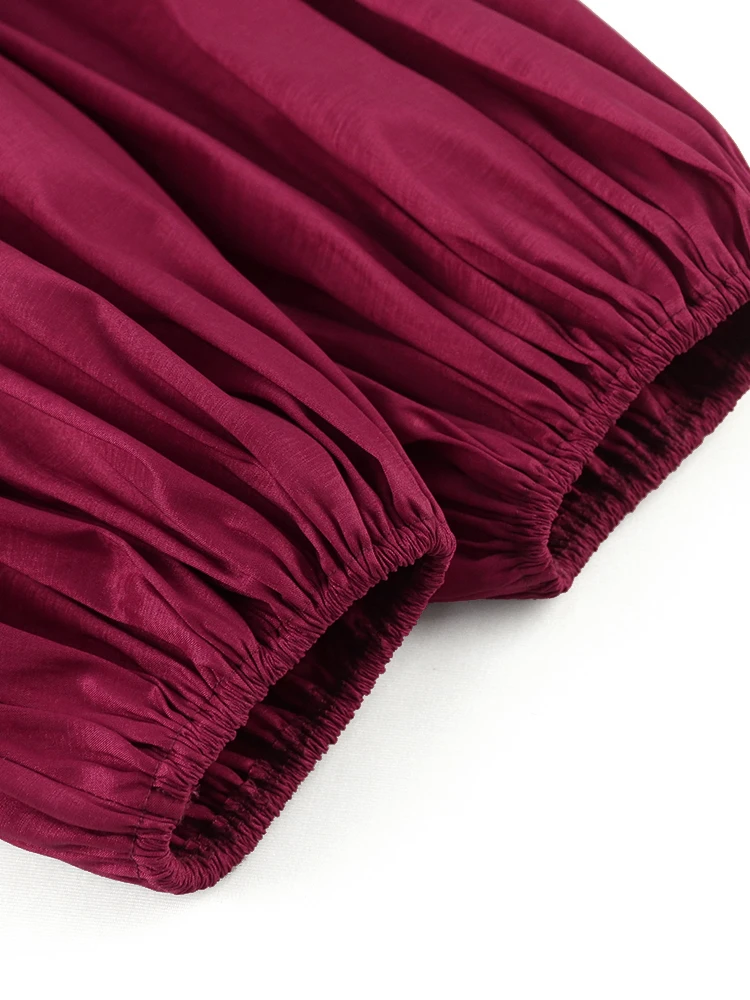 Платье женское бордовое средней длины с пышным рукавом батальных размеров 3XL 4X