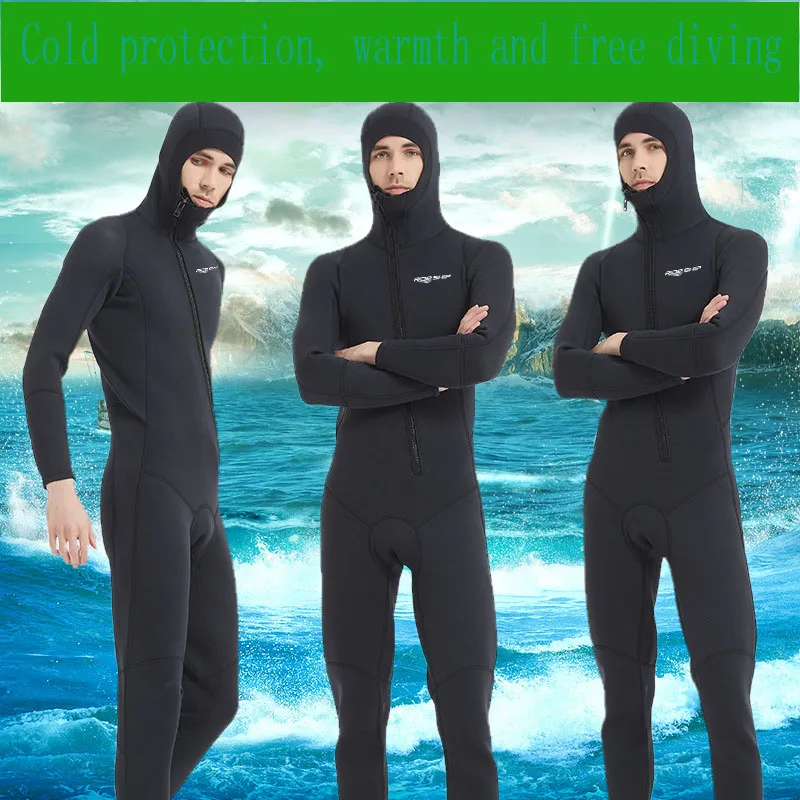 5MM hooded diving suit with diagonal zipper at the front to protect against cold and warm surfing black swimming free diving sui