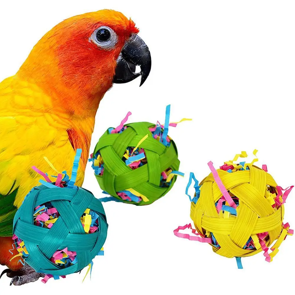 

[ New Arrivals ] 3pcs Parrot Bird Paper Stuffed Foraging Balls Natural Bamboo Teeth Chewing Toy For Relief Boredom Anxiety