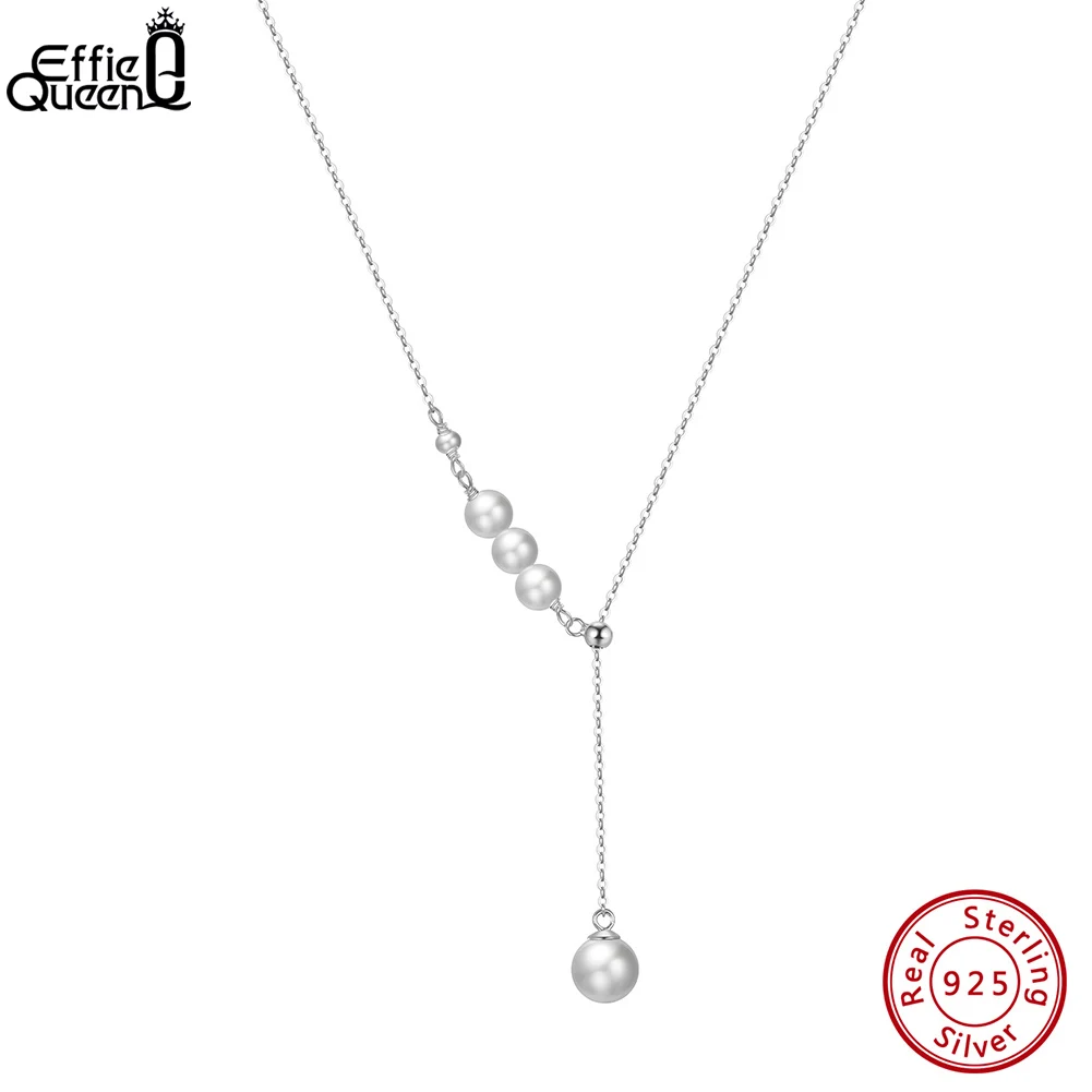 

EFFIE QUEEN Genuine 925 Sterling Silver Natural Freshwater Pearl Necklace Adjustable Silver Bead Pendant Jewelry for Women GPN18
