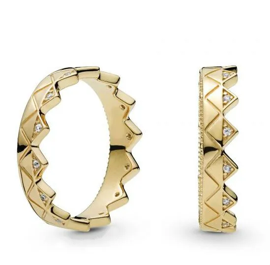 

Original 925 Sterling Silver pan Ring Gold Lovely Stacked Exotic Crown Ring For Women Wedding Party Gift Fine Jewelry