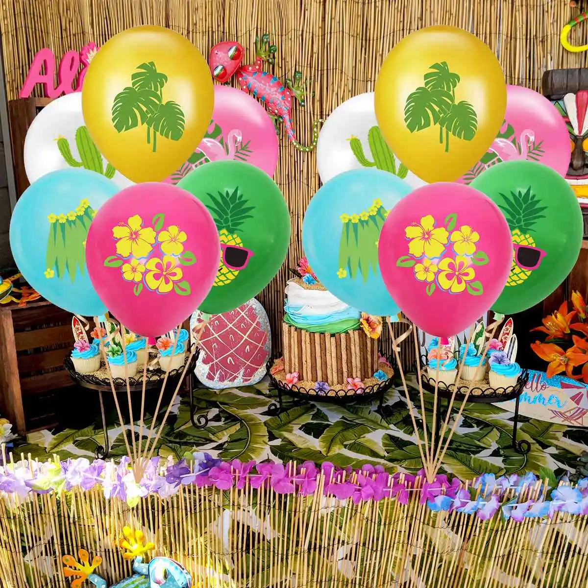 

Hawaii Happy Birthday Party Balloon Set Tropic Aloha Party Summer Pineapple Party Hawaiian Flamingo Birthday Party Baby Shower