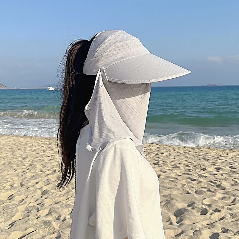 

Sunscreen Women Sun Hat Summer Ice Silk Big Brim Empty Top Cap Quick-drying Baseball Hat Ladies Breathable Riding Ponytail Cap