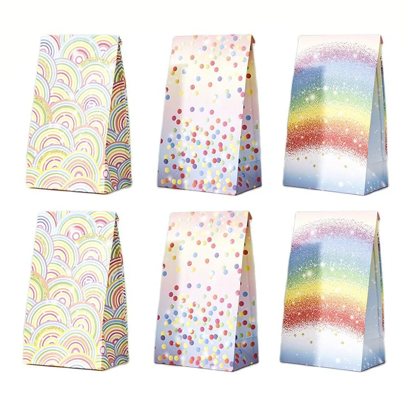 

12 pcs Rainbow Dot Kraft Paper Packaging Bag Candy Gift Bags Cookie Food Box Wedding Birthday Party Decoration Supplies