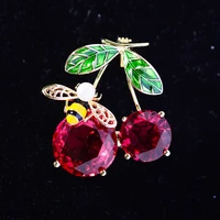 2022 new fashion korean version of red cherry brooch personality fruit brooch learn high quality jewelry women