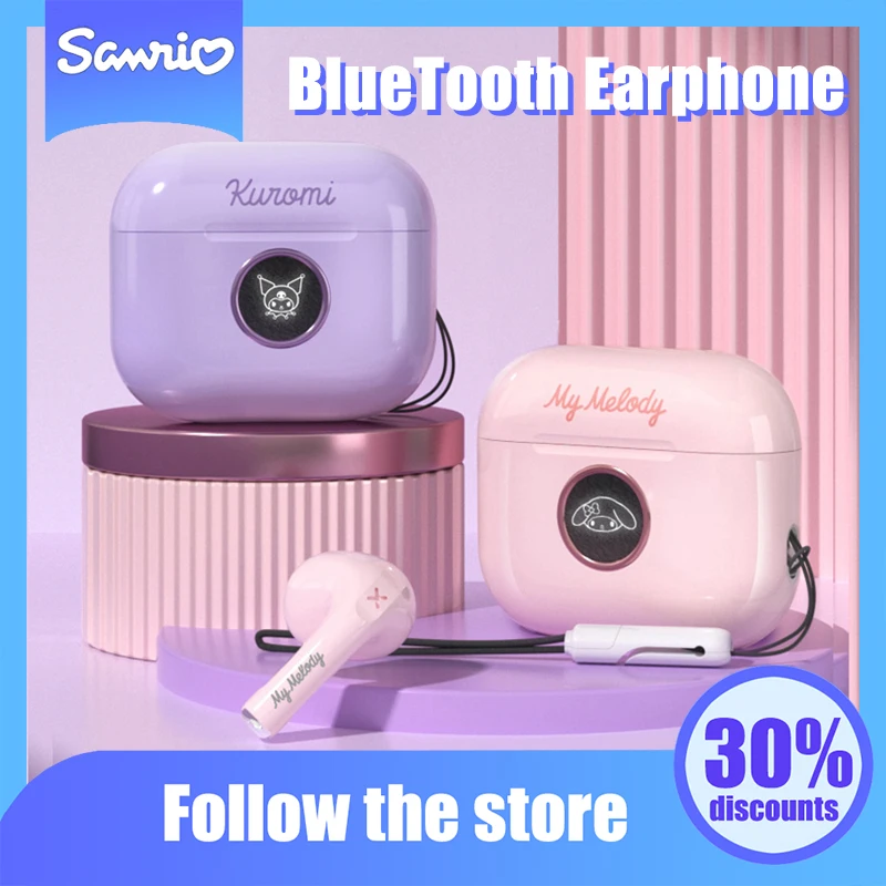 

Kawaii Sanrio фигура аниме Bluetooth наушники Милая Kuromi Melody Hello Kitty мультфильм портативные наушники оригинальность Девушки Подарки