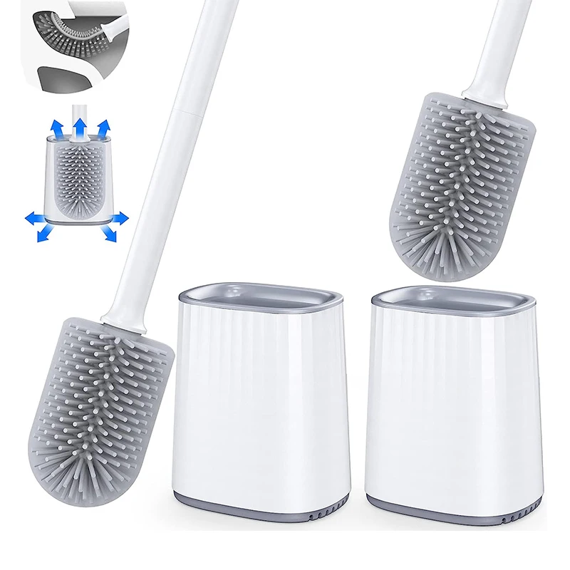 

Silicone Toilet Cleaning Brush, Flat Head, Soft Bristles Brush with Holder, Flexible, No Dead, WC Cleaner, Bathroom, Upgrade