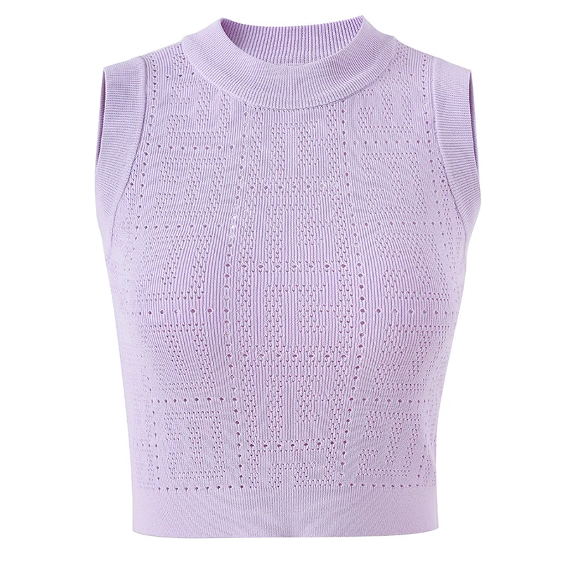 

Женская трикотажная рубашка без рукавов, ажурный топ с круглым вырезом и волнистой спинкой, милый и нежный Топ для лета