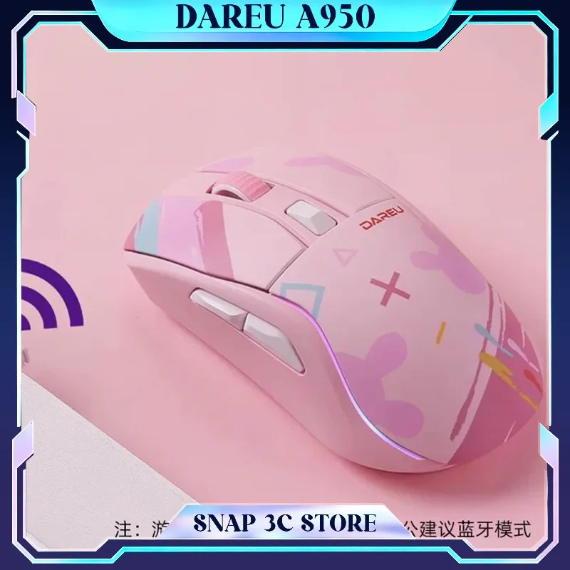 Фото Игровая мышь Dareu A950, трехрежимная беспроводная мышь Bluetooth 2,4G RGB с зарядной док-станцией, легкая игровая мышь с разрешением 12000 точек на дюйм для ПК №1