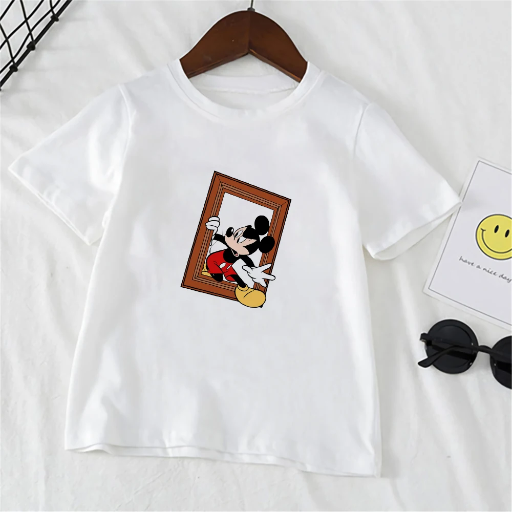 

Disney Baby T-shirts Cartoon Mickey Tshirt Unisex Short Sleeve White Children Clothing Kawaii Casual Kid Streetwear футболка
