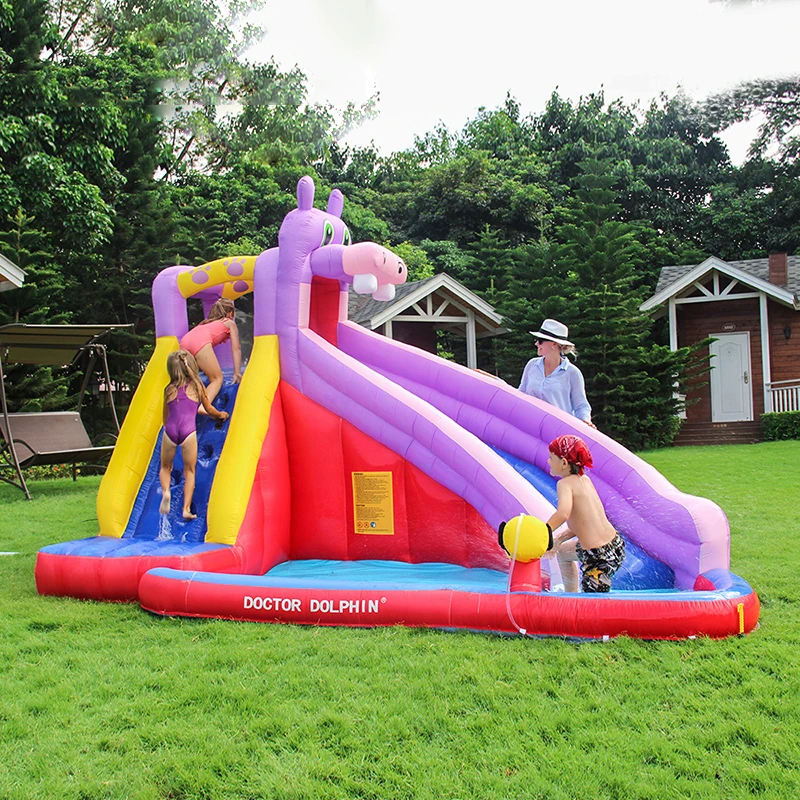 Надувной Бегемот прыгающий домик водная горка батут парк с брызговиком пушка для