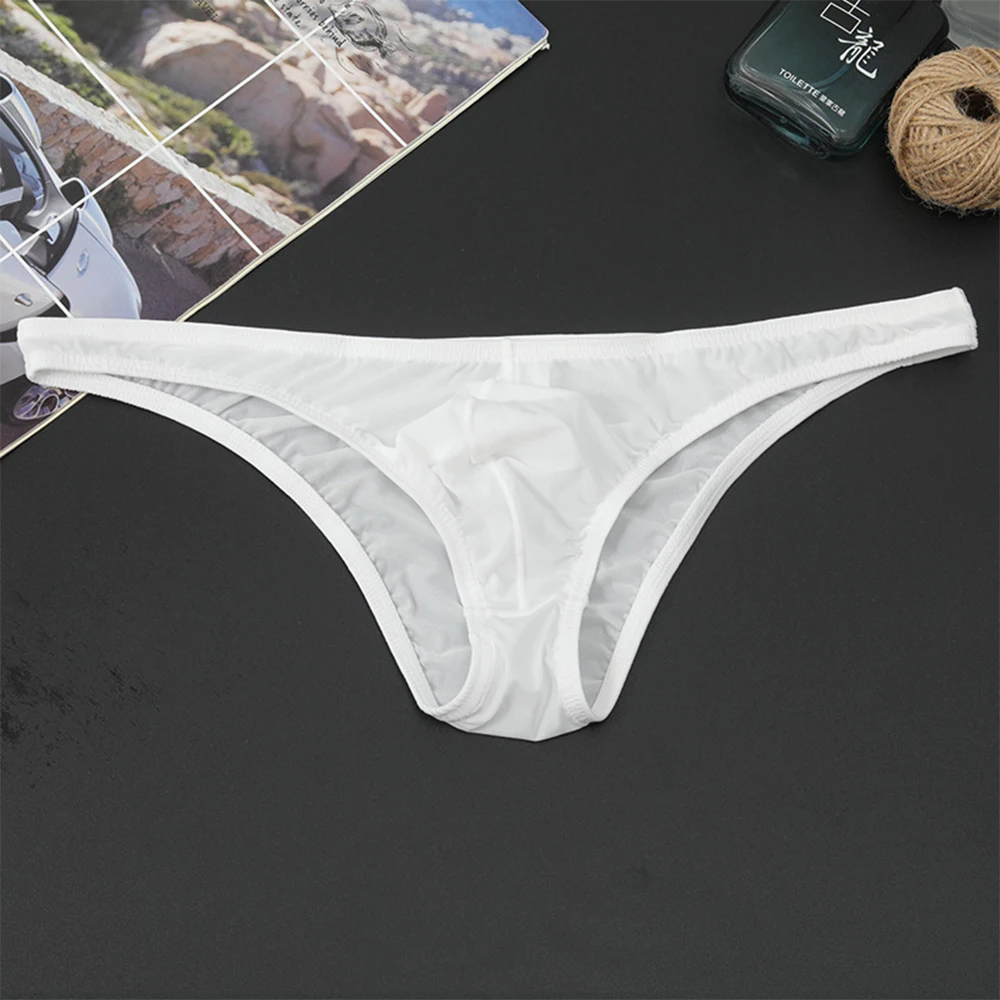 

Men Ice Silk Briefs Low-rise See-through Pouch Temptation Underwear Ultra-thin Erotic Thong Panties Breathable Male Underpants