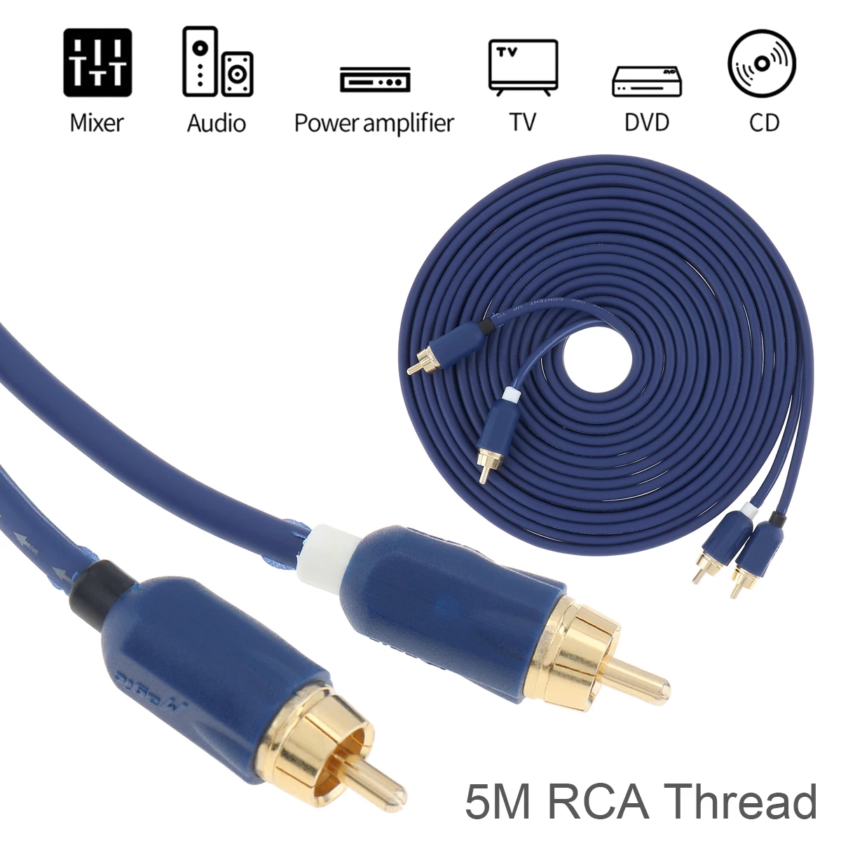 

5 M 2RCA Male to 2RCA Stereo Audio Cable Gold-Plated Compatible with Speaker /AMP/Turntable /Receiver / Home Theater /Subwoofer