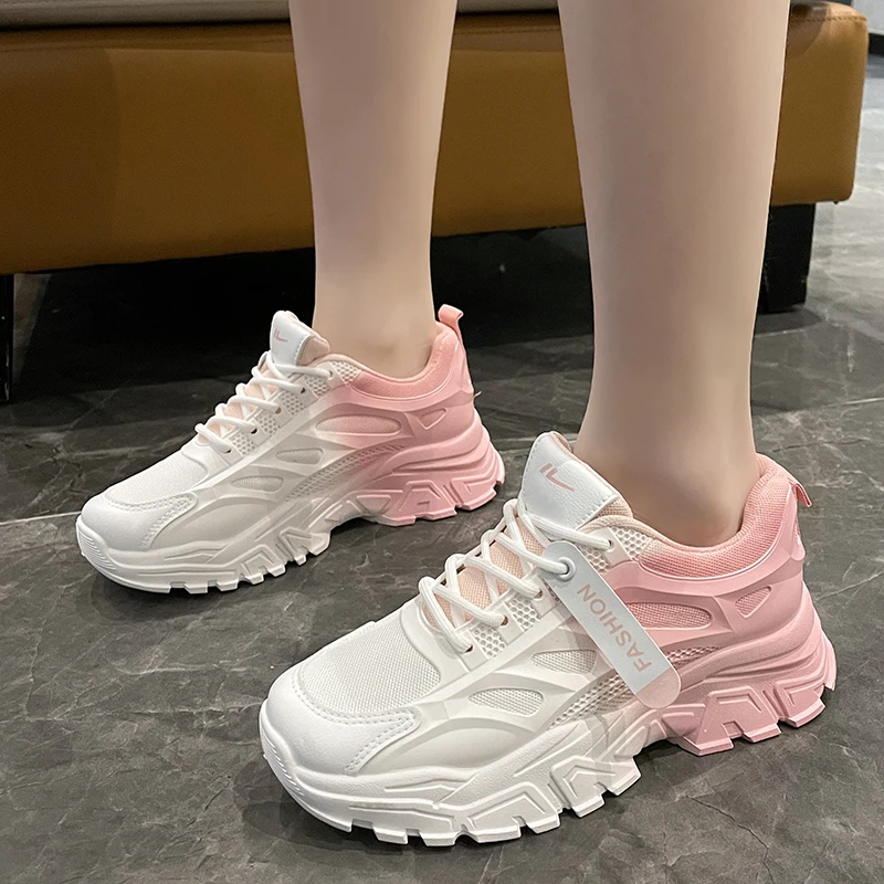 

New Chunky Sneakers Casual Vulcanized Shoes Woman High Platform Sneakers Lace Up White Heightening Shoes Sneakers Women 2022
