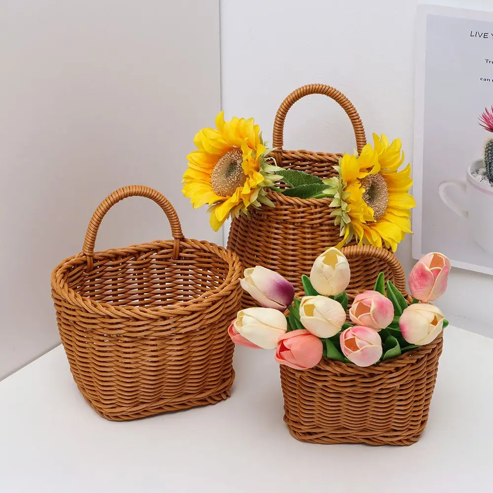 

Kitchen Storage Basket Wall Hanging for Living Room Fruit Sundries Organizer Home Decor Hand-woven Baskets