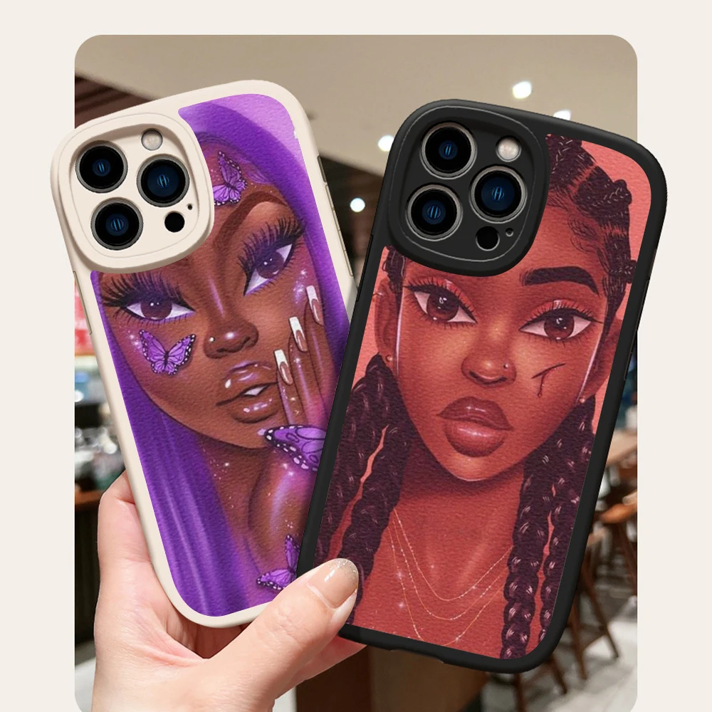 Модный чехол из шкуры ягненка с Африканской черной девушкой для iphone 13 12 11 Pro MAX MiNi 7