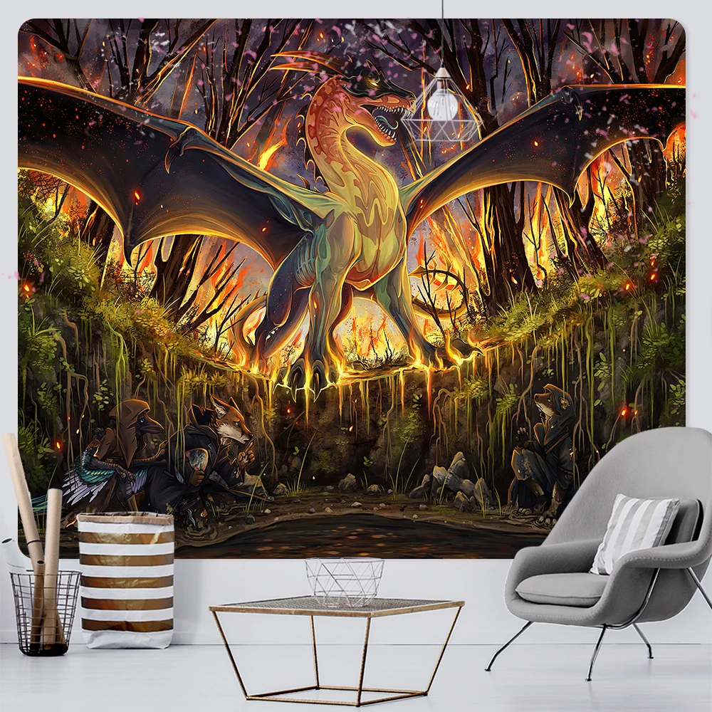 

Hippie Boho Decor Tapestry Sheets Sofa Blankets Ancient Medieval Dragons Psychedelic Scenes Home Decor Art Tapestries