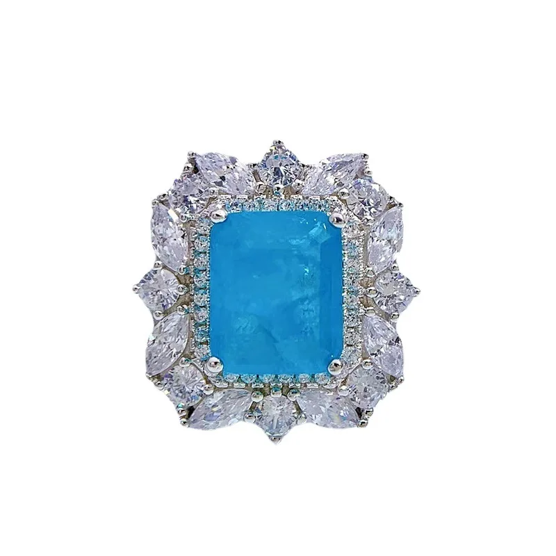 

SpringLady 100% 925 Sterling Silver Paraiba Tourmaline Rings Charms Gemstone Lab Diamond Wedding Engagement Band Fine Jewel