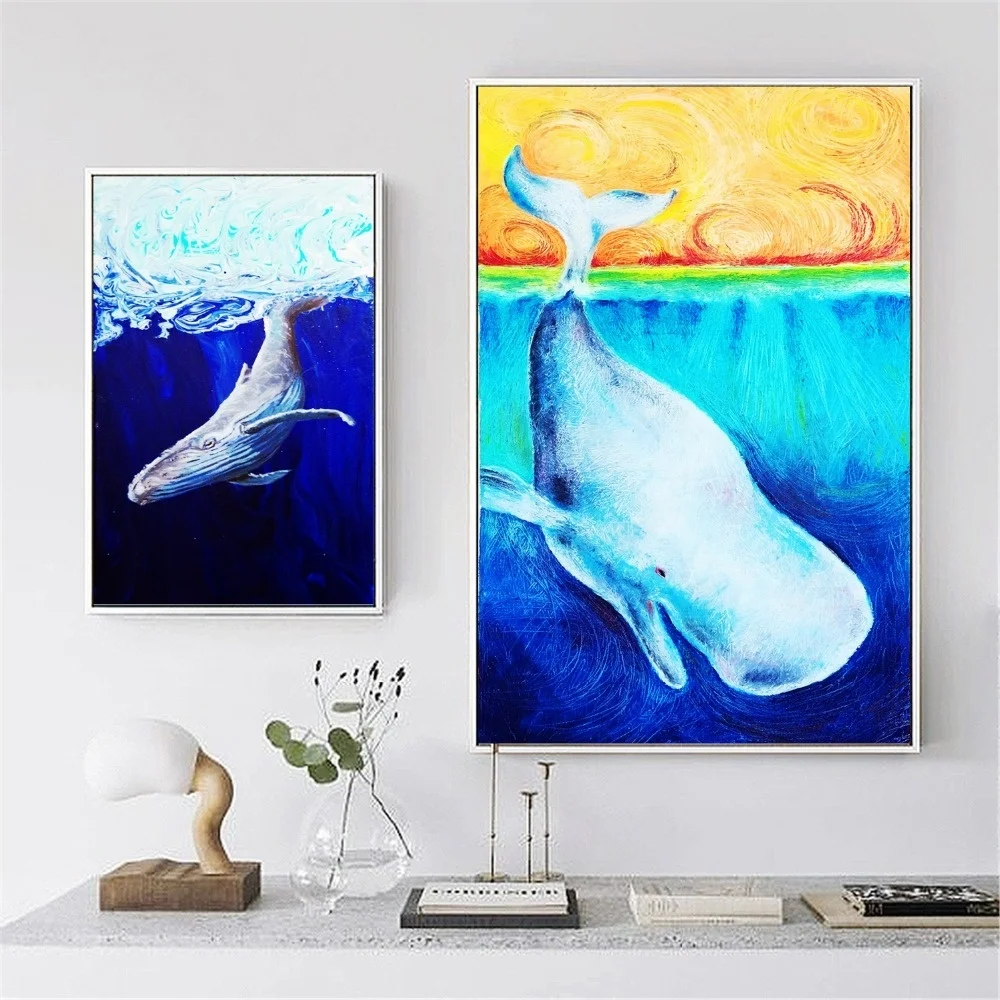 

Ocean Animal Whales Watercolor Canvas Painting Posters And Prints For Living Room No Framed Wall Art Picture Home Decor On Sale