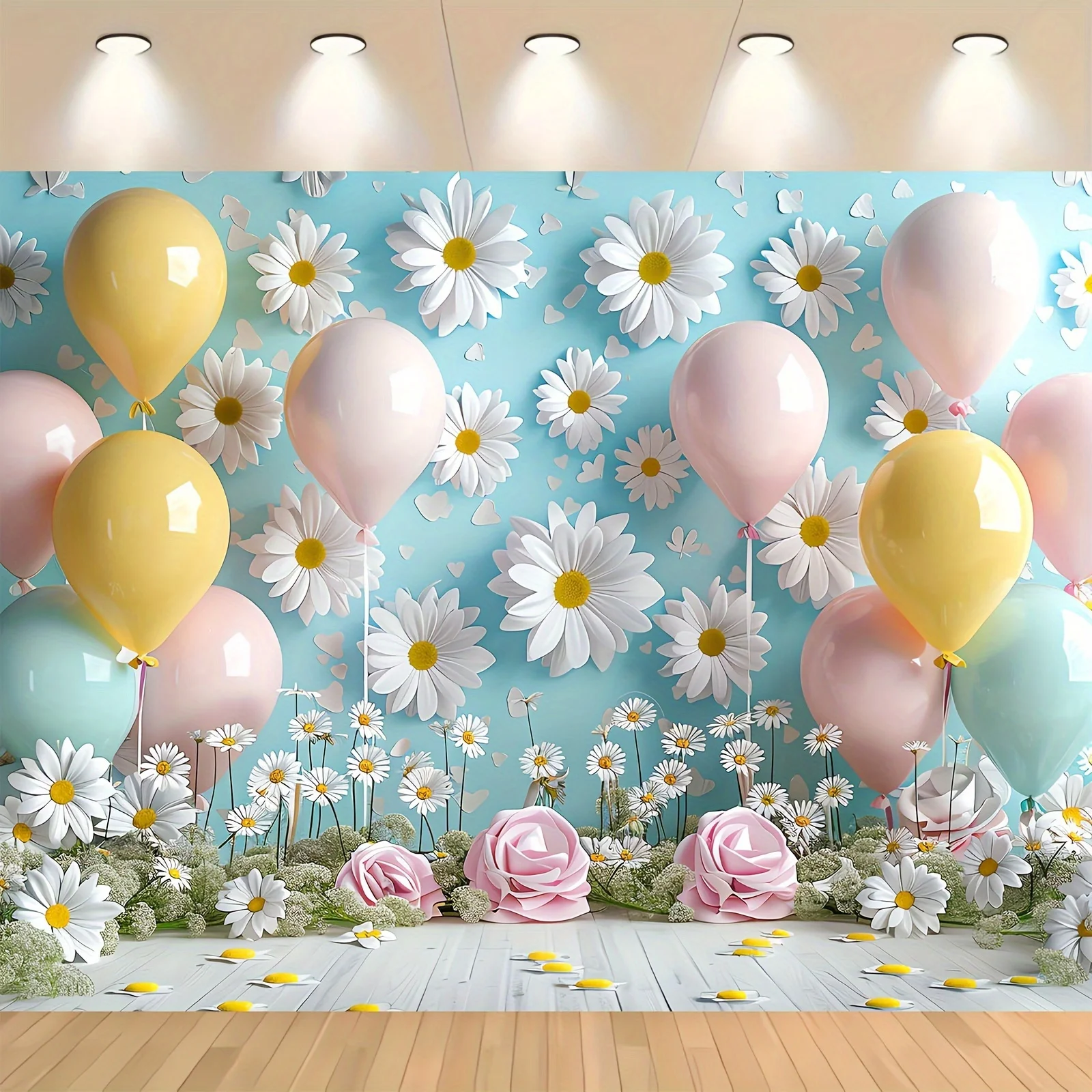 Дейзи Синий Воздушный Шар Серия Фон Ткань День Рождения Свадьба Baby Shower