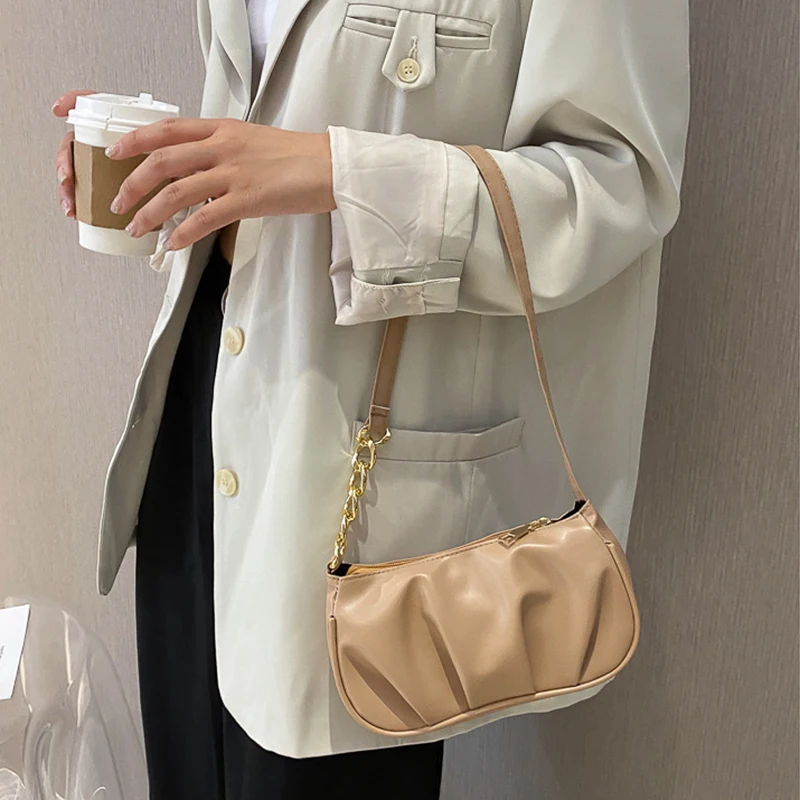 

Fashion Women's Bag Chain Shoulder Bag Solid Color Zipper PU Leather Handbag Casual Outfits Streetwear Summer Simple Bag